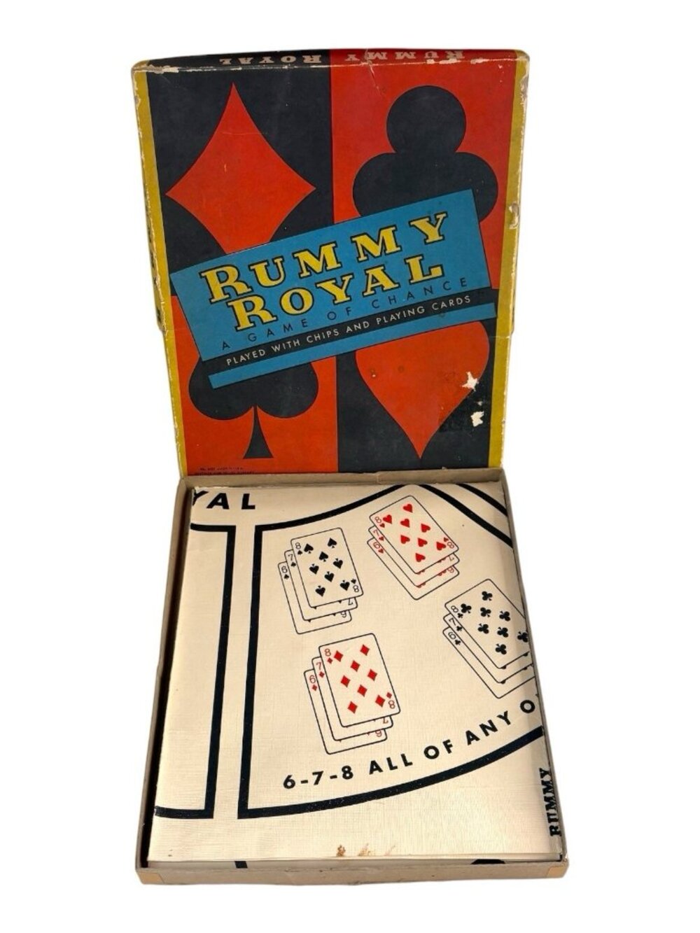 Vintage 1937 Rummy Royal Game Sheet Vinyl Mat Table Original Box